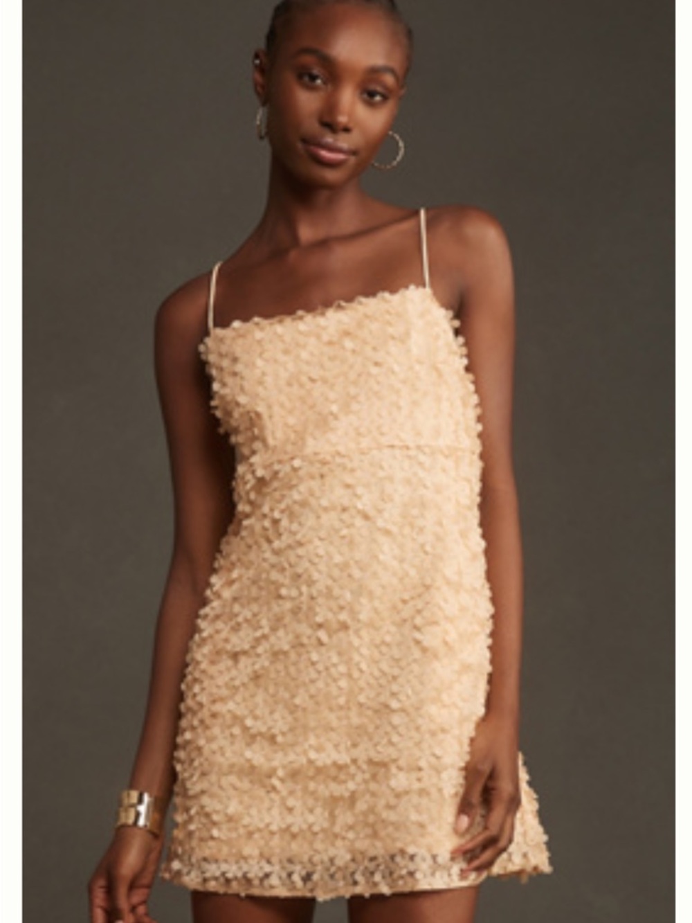 Anthropologie Cream Textured Spaghetti-Strap Mini Dress